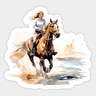 Horseback Beach Riding Watercolor Sticker